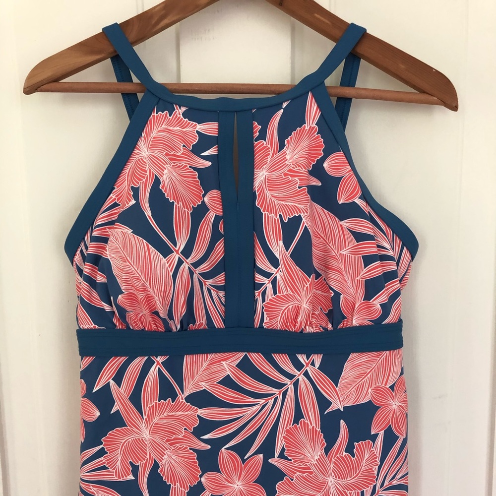 Lands' End Blue and Pink Floral Swimsuit